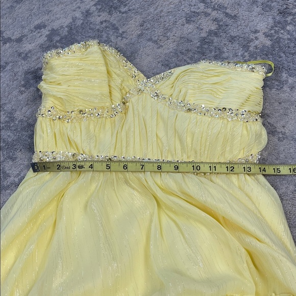NWT Mac Duggal 68096 Strapless High Low Dress Lemon Yellow Shimmer Chiffon Sz 6 - Picture 11 of 14